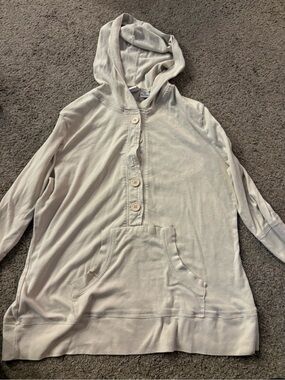 Extra Touch Light Cream Hooded Button-Placket Pullover